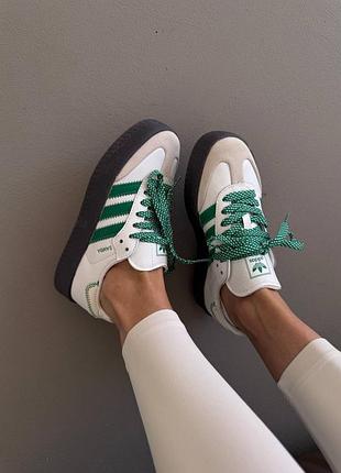 😍 жіночі кросівки adidas samba | platform white / green premium (7)