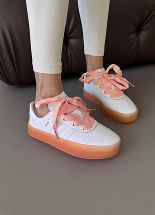 😍 жіночі кросівки adidas samba | platform white / peach premium (1)