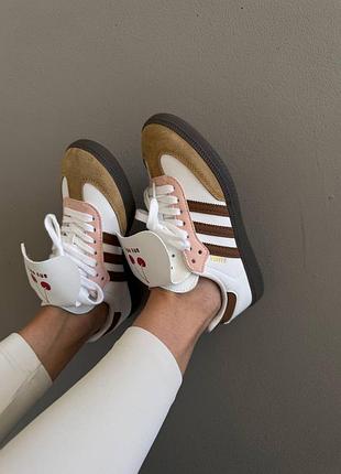 😍 женские кроссовки adidas samba | white / cherry / brown premium (2)