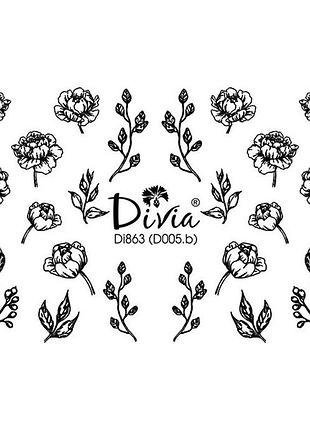 Наклейки для нігтів divia водна 3d контурна di863 d-005.b півонії листочки daily skin care
