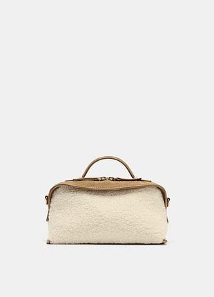 Сумка zara, сумка з штучним хутром zara, бежева сумка zara