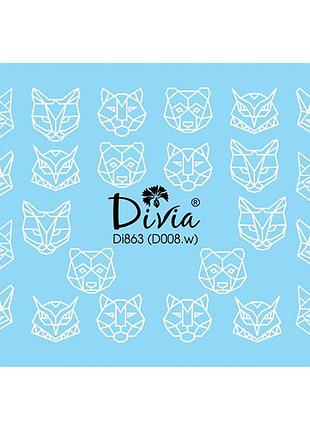 Наклейки для нігтів divia водна 3d контурна di863 d-008.w вовк ведмідь сова daily skin care