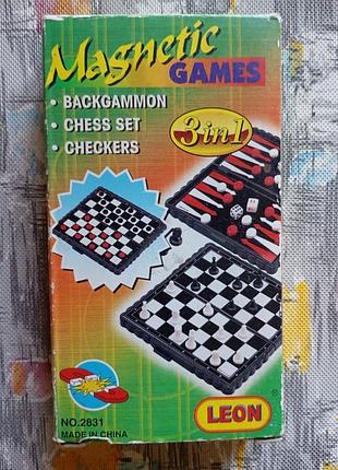 Игра 3 в 1 (магнитные: шахматы, шашки, нарды)