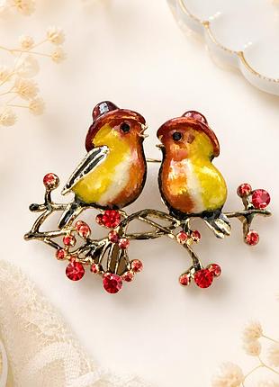 Елегантна вінтажна брошка «дві пташки на гілці» з кристалами ✨🐦