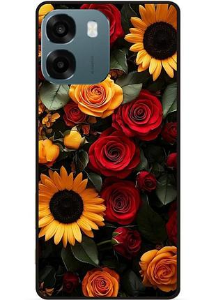 Силіконовий чохол бампер для oppo a6 з малюнком квіти соняшник з розами
