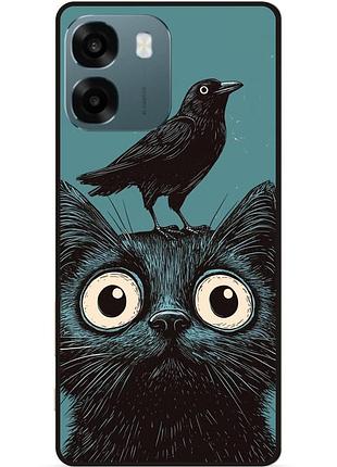 Силіконовий чохол бампер для oppo a6 з малюнком кот и ворона