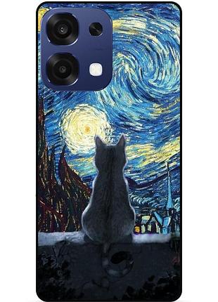 Силиконовый бампер чехол для oppo a6 pro с рисунком кошечка звездная ночь ван гог