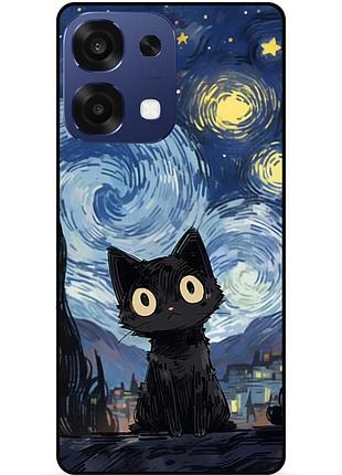 Силіконовий бампер чохол для oppo a6 pro з малюнком котик ван гог зіркова ніч