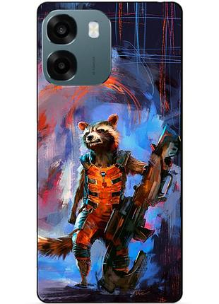 Чехол силиконовый бампер для oppo a6 с рисунком енот ракета стражи галактики