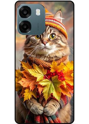 Чехол силиконовый бампер для oppo a6 с рисунком кошечка осенью