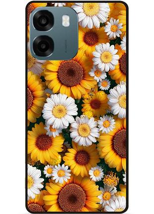 Силиконовый чехол бампер для oppo a6 с рисунком цветы подсолнухи с ромашками