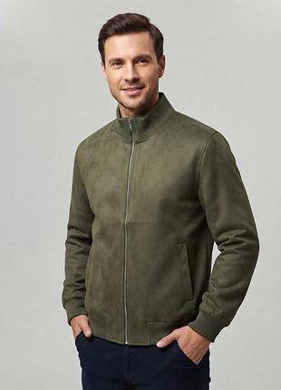 Чоловічий стильний бомбер primark під замшу, оливковий, розмір m, l