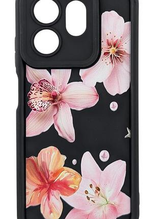 Чехол shock case print для телефона infinix hot 50i (x6531b) бампер силиконовый черный с принтом цветы