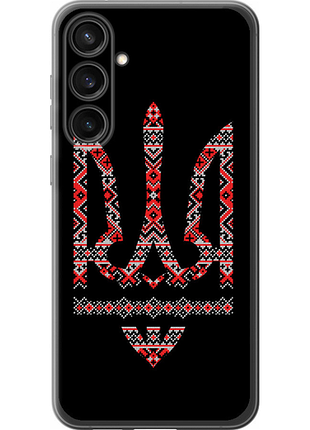 Чехол на samsung galaxy s23 fe герб - вышиванка на черном фоне из силикона fch_0175053