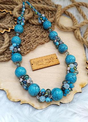 Кольє - гроно намисто бірюза об'ємна прикраса на шию біжутерія ручна робота тренд чокер бусы колье