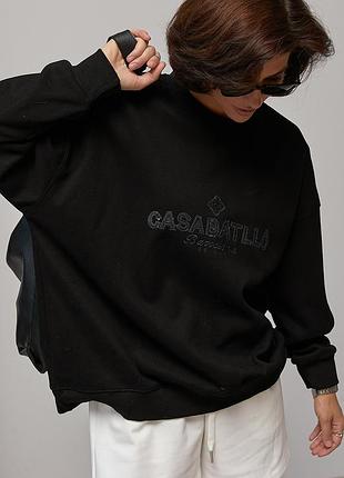 Жіночий утеплений світшот oversize з начосом - чорний цвет, one size (є розміри)
