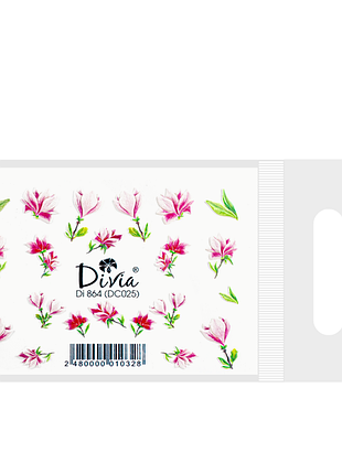 Наклейки для нігтів divia водна 3d кольорова di864 dc025 квіти магнолії daily skin care