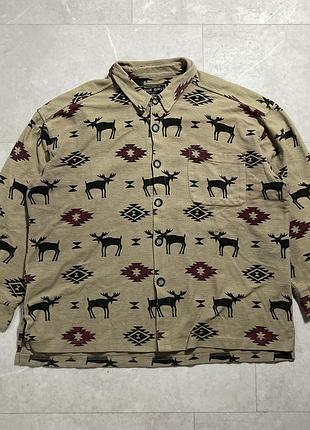 Вінтажна сорочка оверсайз фліс vintage true gift icon moose fireside fleece western cowboy aztec oversized boxy long sleeve shirt