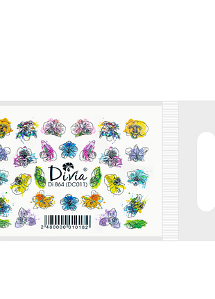 Наклейки для нігтів divia водна 3d кольорова di864 dc011 квіти daily skin care