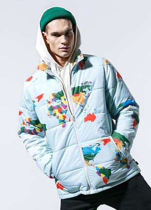 Чоловіча куртка vans puffer з картою світу, блакитна , розмір xl