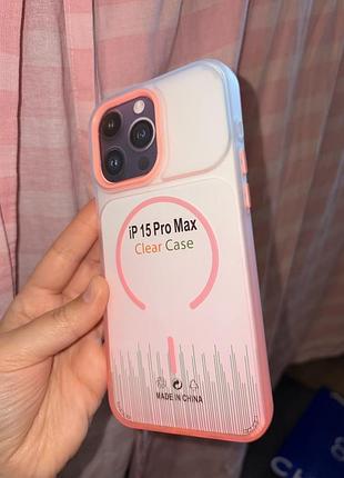 Чохол на iphone 15 pro max рожевий та прозорий