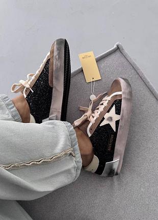 😍 женские кроссовки golden goose sstar | black sparkles / brown premium (4) 🧡