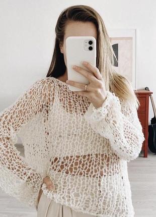 Молочно-белая мягенькая оверсайз паутинка из шерсти альпака