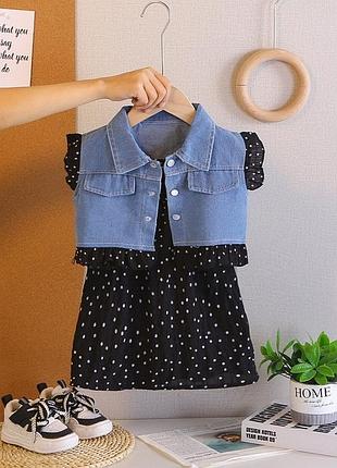 Костюм для дівчинки на літо сарафан і жилет колір чорний 11128, розмір 110