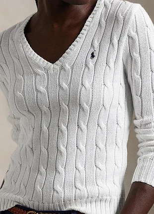 Білий бавовняний пуловер в коси, ralph lauren
