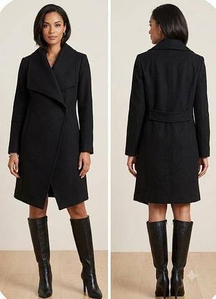 Элегантное женское пальто-
полупальто h&amp;m традиционного черного цвета с асимметричным классическим воротником и низом.р.36,44.40.34.