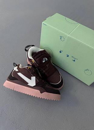 😍 жіночі кросівки of f white sponge mid top | brown / white premium (8)