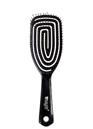 Щетка для волос salon professional массажная пластмассовая продувочная спиральная, черная