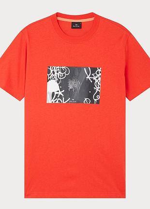 Paul smith m футболка красно-оранжевая коралловая принт зебра