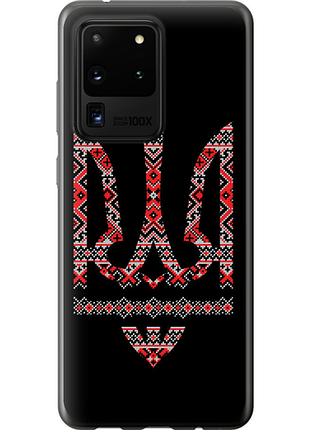Чехол на samsung galaxy s20 ultra герб - вышиванка на черном фоне из силикона fch_0063655