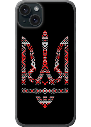 Чехол на iphone 15 plus герб - вышиванка на черном фоне из силикона fch_0063745