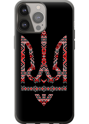 Чехол на iphone 13 pro max герб - вышиванка на черном фоне из силикона fch_0063678