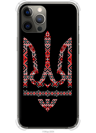 Чехол на iphone 12 pro max герб - вышиванка на черном фоне из силикона fch_0155979