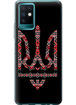 Чехол на infinix note 10 герб - вышиванка на черном фоне из силикона fch_0155880