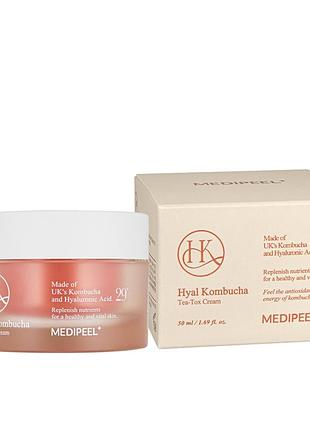 Ампульный крем для эластичности кожи лица medi-peel hyal kombucha tea-tox cream 50 мл