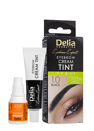 Крем-фарба для брів з олією аргани delia cosmetics color cream без аміаку, 1.0 чорна daily skin care