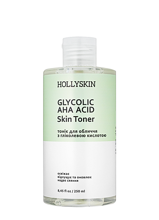 Тонік для обличчя hollyskin glycolic aha acid skin toner із гліколевою кислотою 250 мл daily skin care