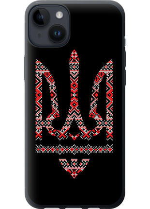 Чехол на iphone 14 plus герб - вышиванка на черном фоне из силикона fch_0063677