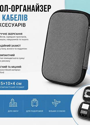 Чохол органайзер для кабелів та аксесуарів 15×10×4 см, сірий
