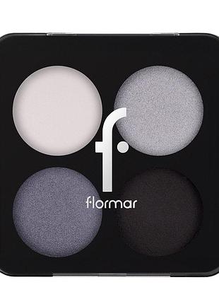 Палитра теней для век flormar color eyeshadow 4 цвета, 02 black dust серые