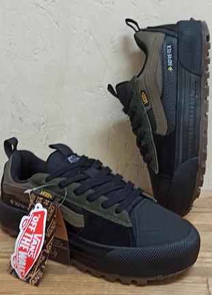 Vans old skool gore-tex кроссовки мужские модные брендовые черные с зелеными вставками кожаные