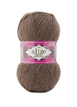 Пряжа superwash comfort арт.240 5шт/уп коричневый 25% полиамид 75% шерсть 100г 420м тм alize