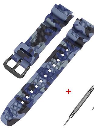 Ремешок для casio g-shock aq-s800/ae-1200 camo dark blue bk, ремешки для часов