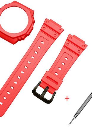 Ремешок + безель (рант) для casio g-shock ga-2100/ga-2110 red black, ремінці для годинників