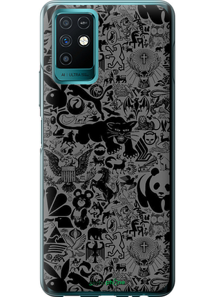 Чехол на infinix note 10 чёрно-серый стикер бомбинг "2432u-2763-8094", чехол для телефона