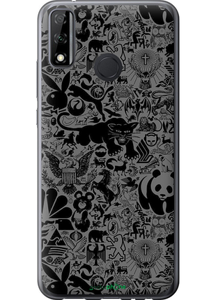 Чехол на huawei p smart 2020 чёрно-серый стикер бомбинг "2432u-2060-8094", чехол для телефона
